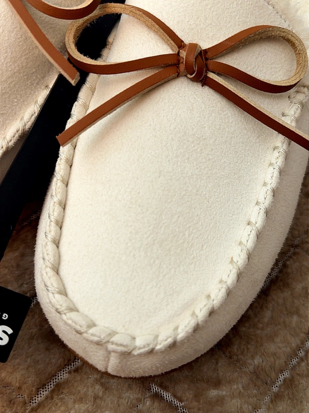 Sonoma Cream Faux-Shearling Moccasin Slippers with Brown bows - Picture 9 of 9